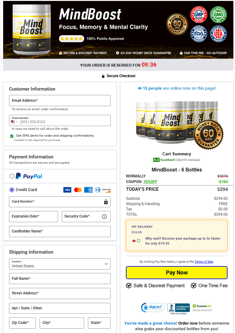 Mind Boost order form